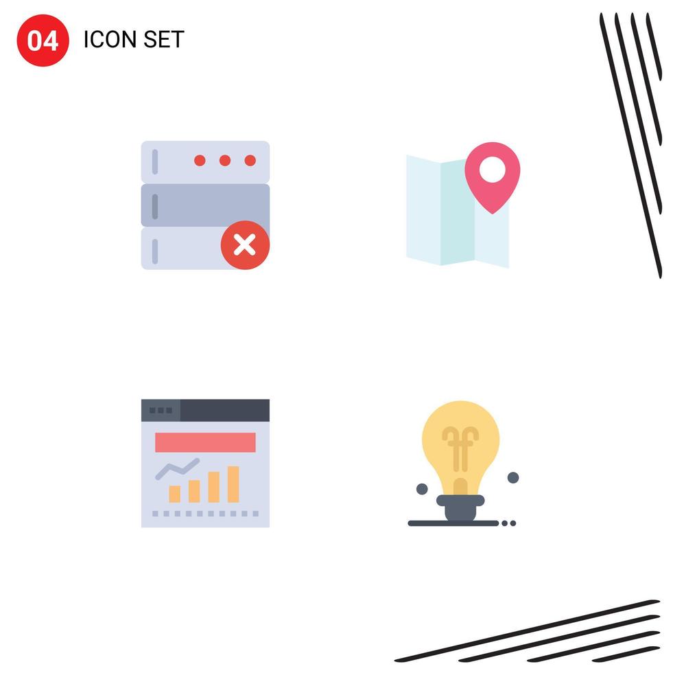 4 User Interface Flat Icon Pack of modern Signs and Symbols of database internet location pin bulb Editable Vector Design Elements