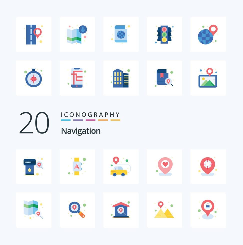 20 Navigation Flat Color icon Pack like map pin location smart favorite pin vector
