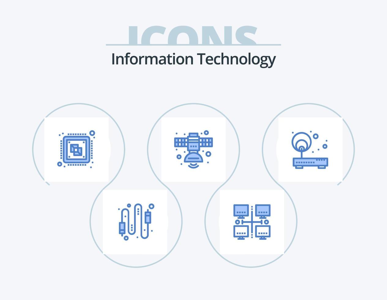 tecnología de la información icono azul paquete 5 diseño de iconos. espacio. radio. red. comunicación. Procesando vector