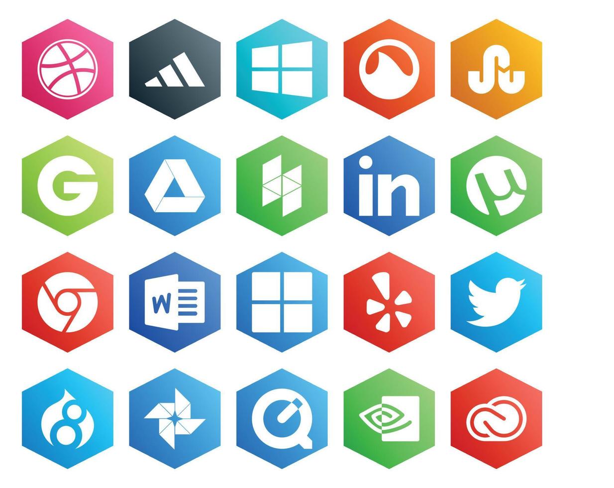 Paquete de 20 íconos de redes sociales que incluye un tweet de fotos linkedin twitter microsoft vector