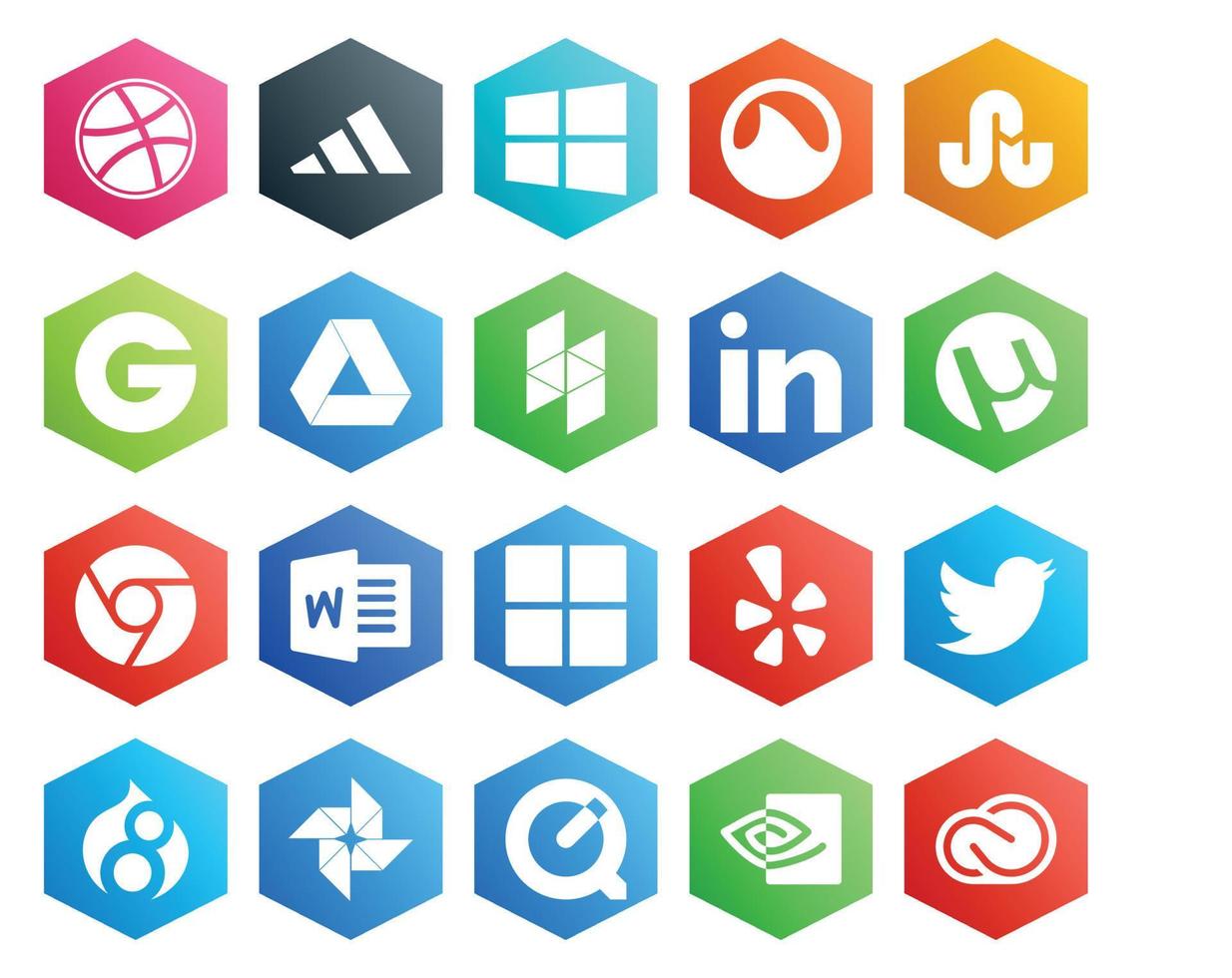 20 Social Media Icon Pack Including photo tweet linkedin twitter microsoft vector