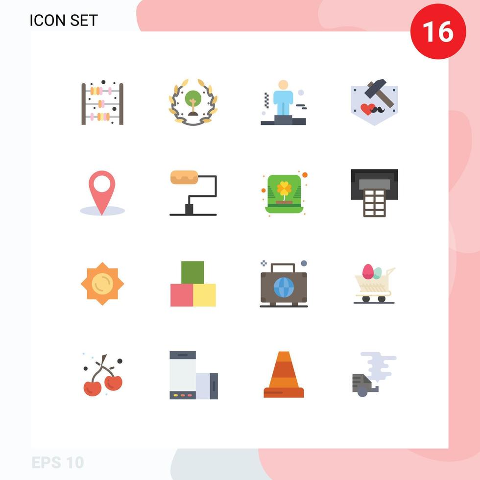 Pack of 16 Modern Flat Colors Signs and Symbols for Web Print Media such as education location competitive mustache fathers Editable Pack of Creative Vector Design Elements