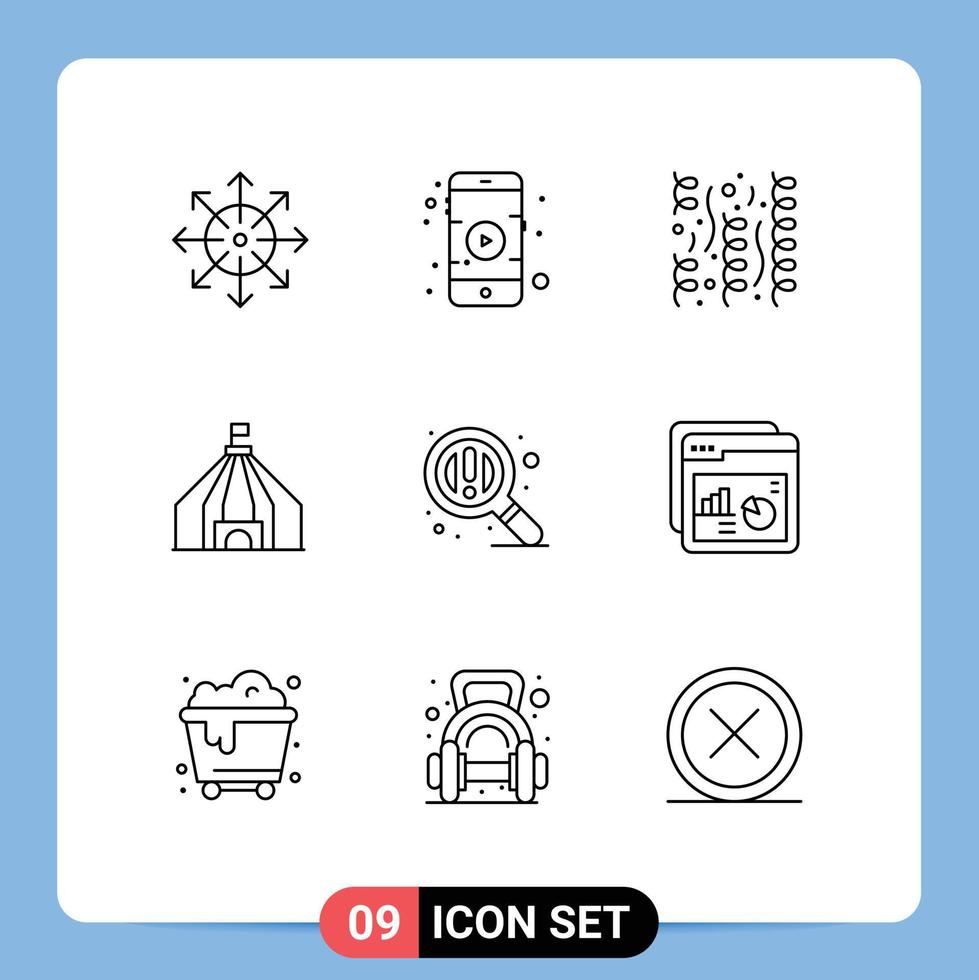 Group of 9 Outlines Signs and Symbols for zoom find celebration circus tant Editable Vector Design Elements