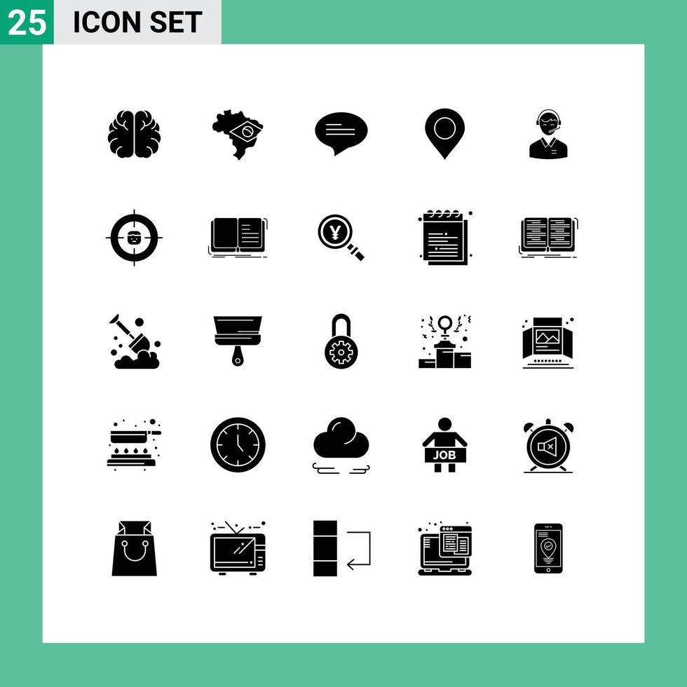 Group of 25 Modern Solid Glyphs Set for man consulting conversation business pin Editable Vector Design Elements