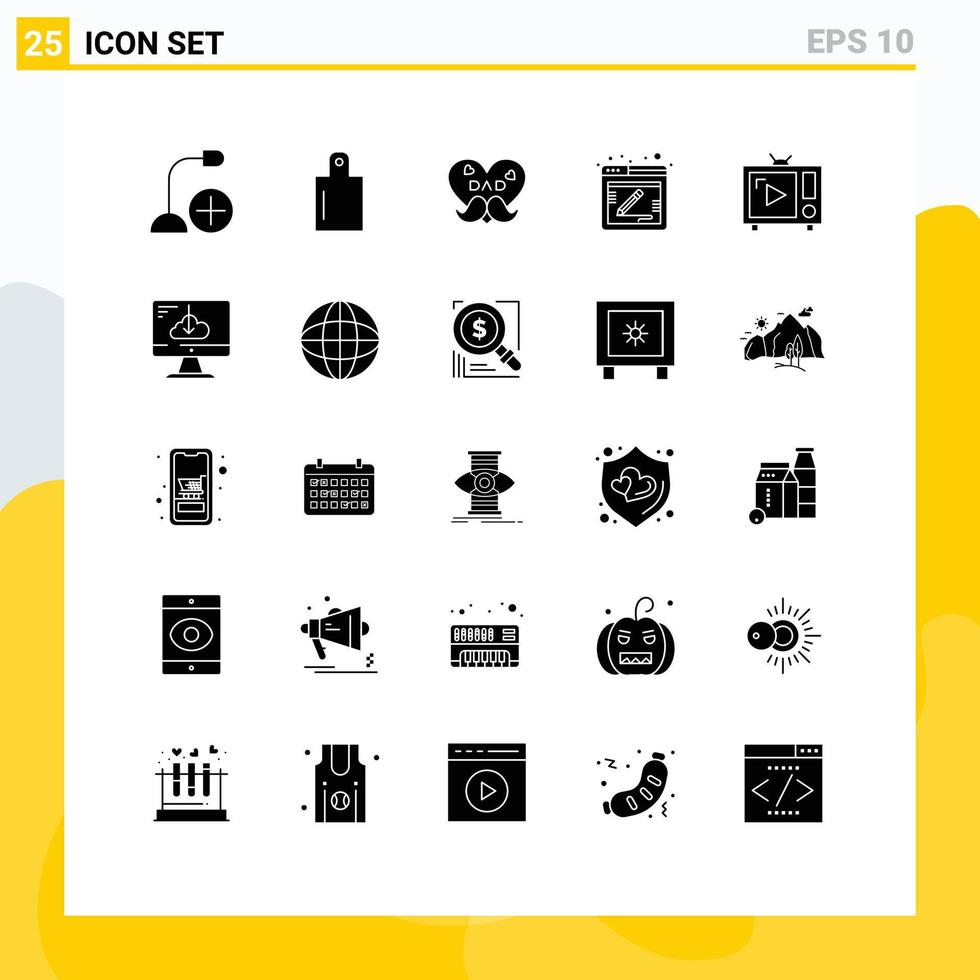 Stock Vector Icon Pack of 25 Line Signs and Symbols for tv antenna tv father web comment Editable Vector Design Elements
