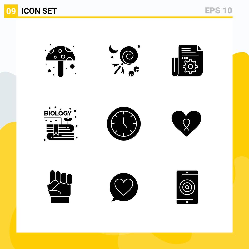 Pack of 9 creative Solid Glyphs of home appliances clock folder knowledge content Editable Vector Design Elements