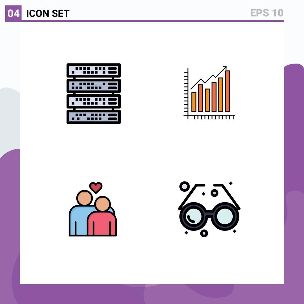 Modern Set of 4 Filledline Flat Colors Pictograph of computer statistics server business couple Editable Vector Design Elements