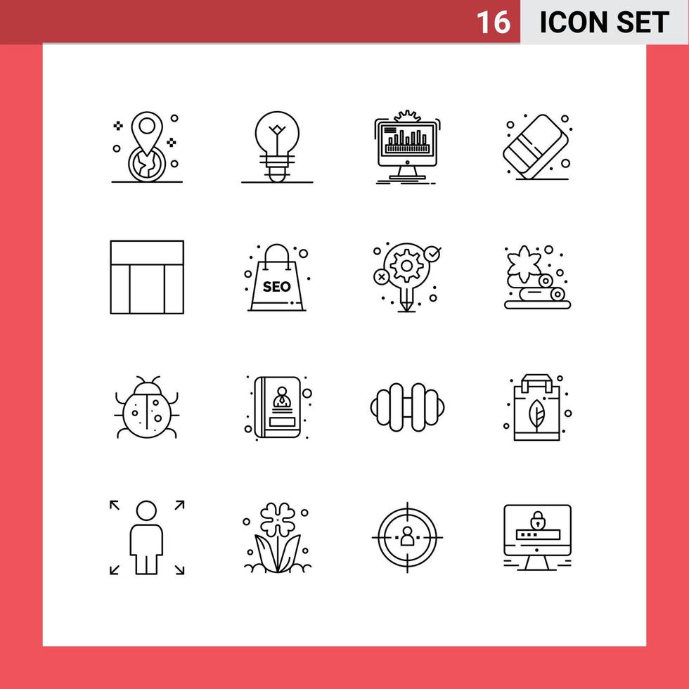 Modern Set of 16 Outlines Pictograph of webpage paint admin color eraser Editable Vector Design Elements