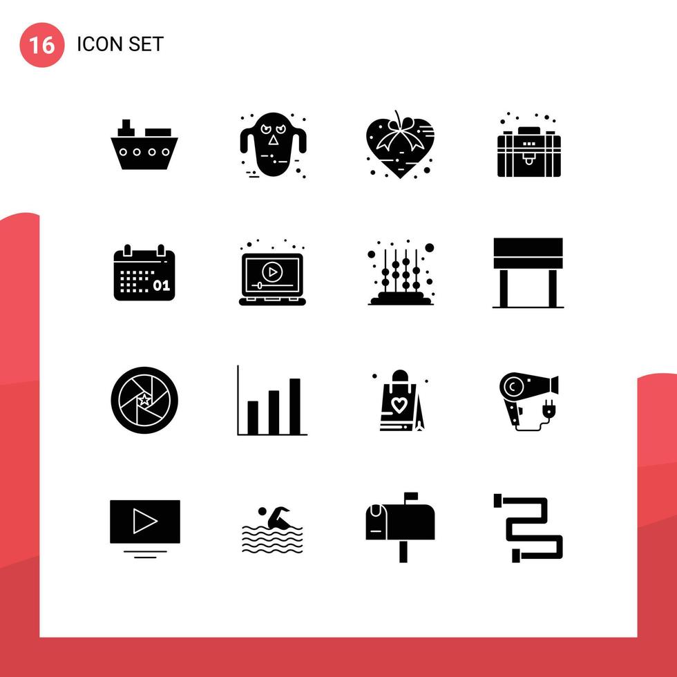Set of 16 Vector Solid Glyphs on Grid for canada portfolio heart equity present Editable Vector Design Elements