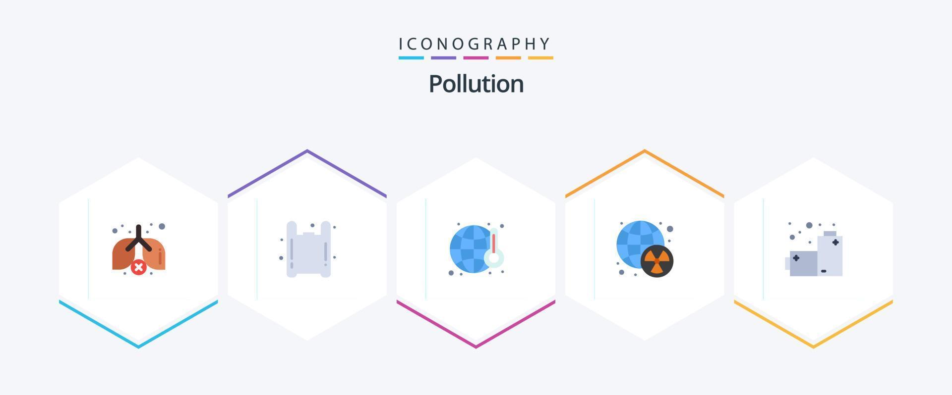 Pollution 25 Flat icon pack including pollution. batteries. pollution. world. radioactive vector