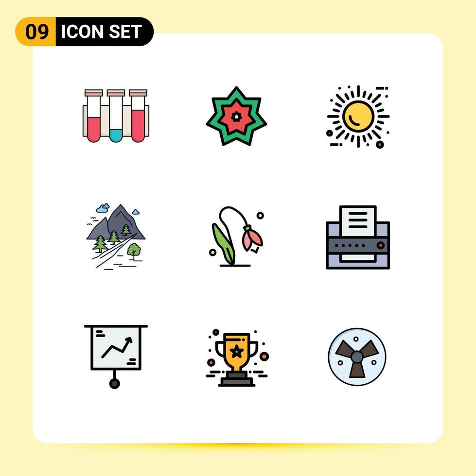 paquete de iconos vectoriales de stock de 9 signos y símbolos de línea para elementos de diseño vectorial editables ecológicos del entorno del mes de las rocas de la colina vector