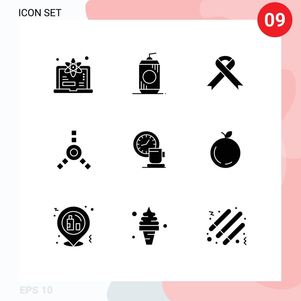 9 Universal Solid Glyph Signs Symbols of time break ribbon coffee connection Editable Vector Design Elements