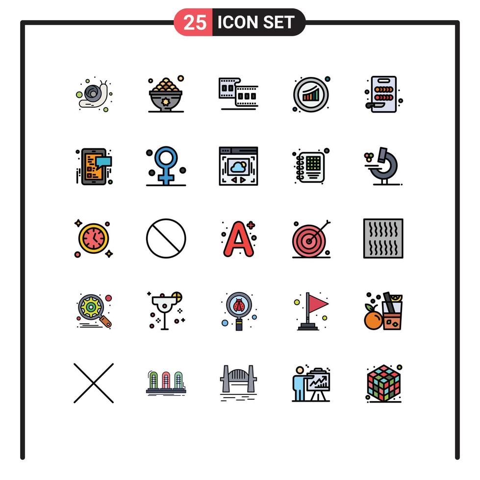 grupo de 25 signos y símbolos de colores planos de línea rellena para gráficos de marketing de cámaras de ventas de tableros elementos de diseño de vectores editables