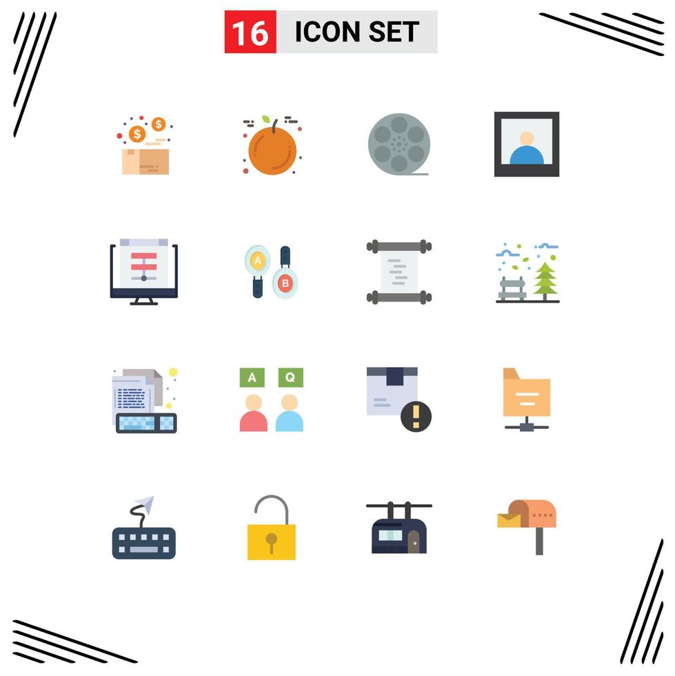 Modern Set of 16 Flat Colors and symbols such as online data movis cloud man Editable Pack of Creative Vector Design Elements