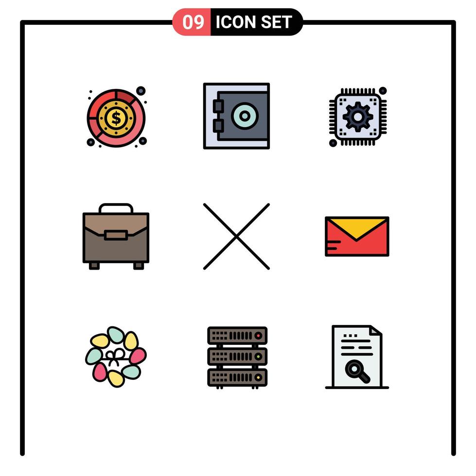9 Thematic Vector Filledline Flat Colors and Editable Symbols of delete bag chip payment digital Editable Vector Design Elements