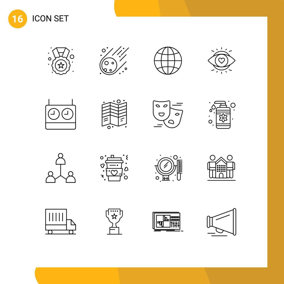 conjunto moderno de 16 esquemas pictográficos de elementos de diseño de vectores editables de geografía de ojos de globo de educación de ajedrez