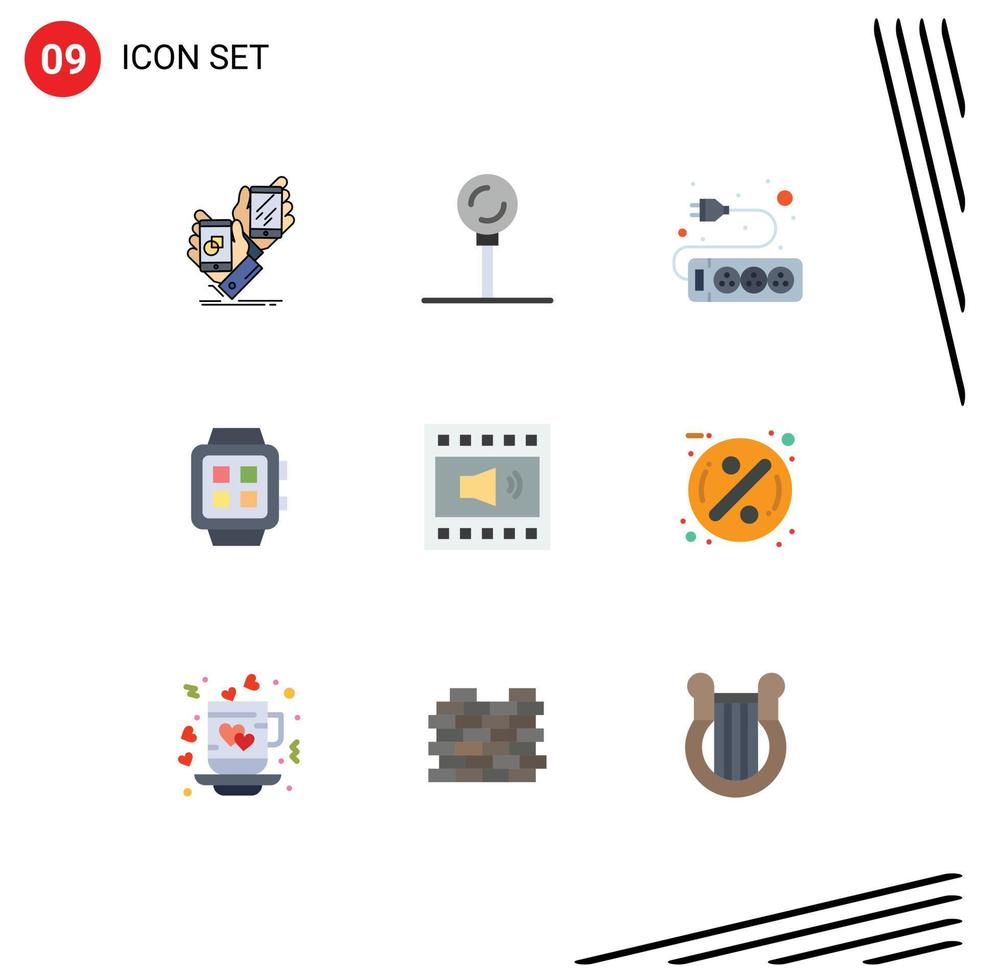 Set of 9 Vector Flat Colors on Grid for amplifier technology lollipop smart electronic Editable Vector Design Elements