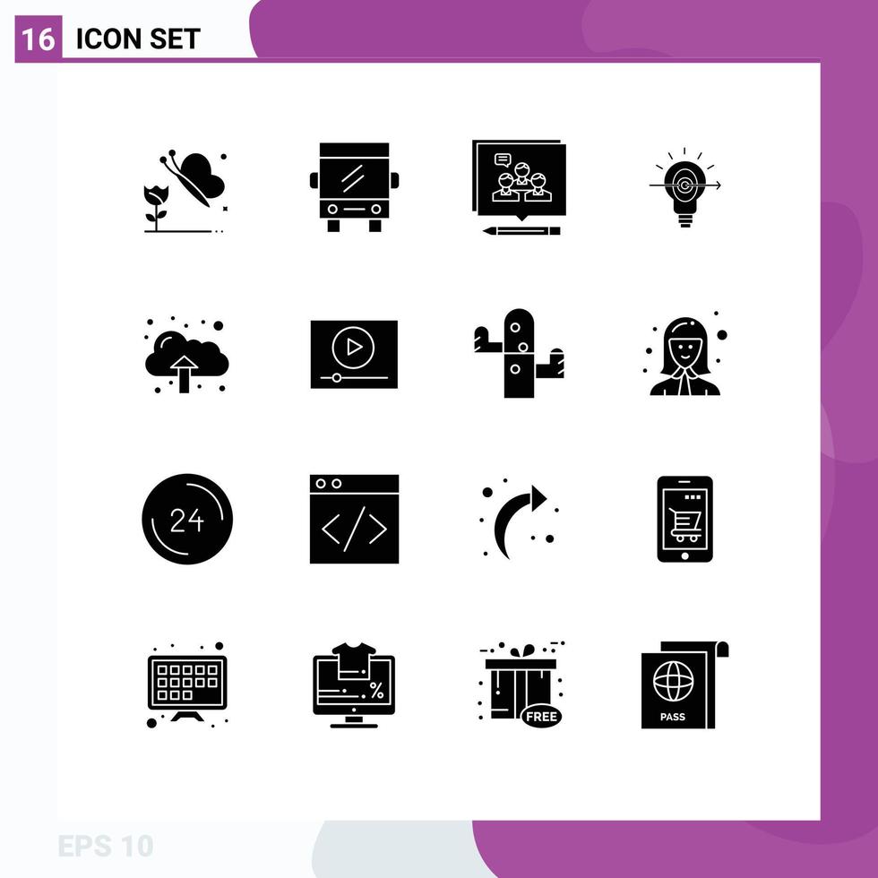 16 Solid Glyph concept for Websites Mobile and Apps data business argument focus bulb Editable Vector Design Elements