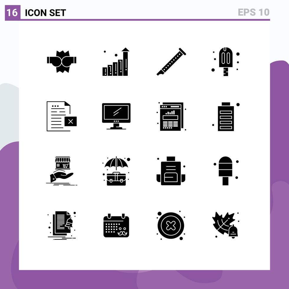 conjunto moderno de 16 glifos y símbolos sólidos, como elementos de diseño de vectores editables en crema para fiestas de instrumentos de datos de documentos