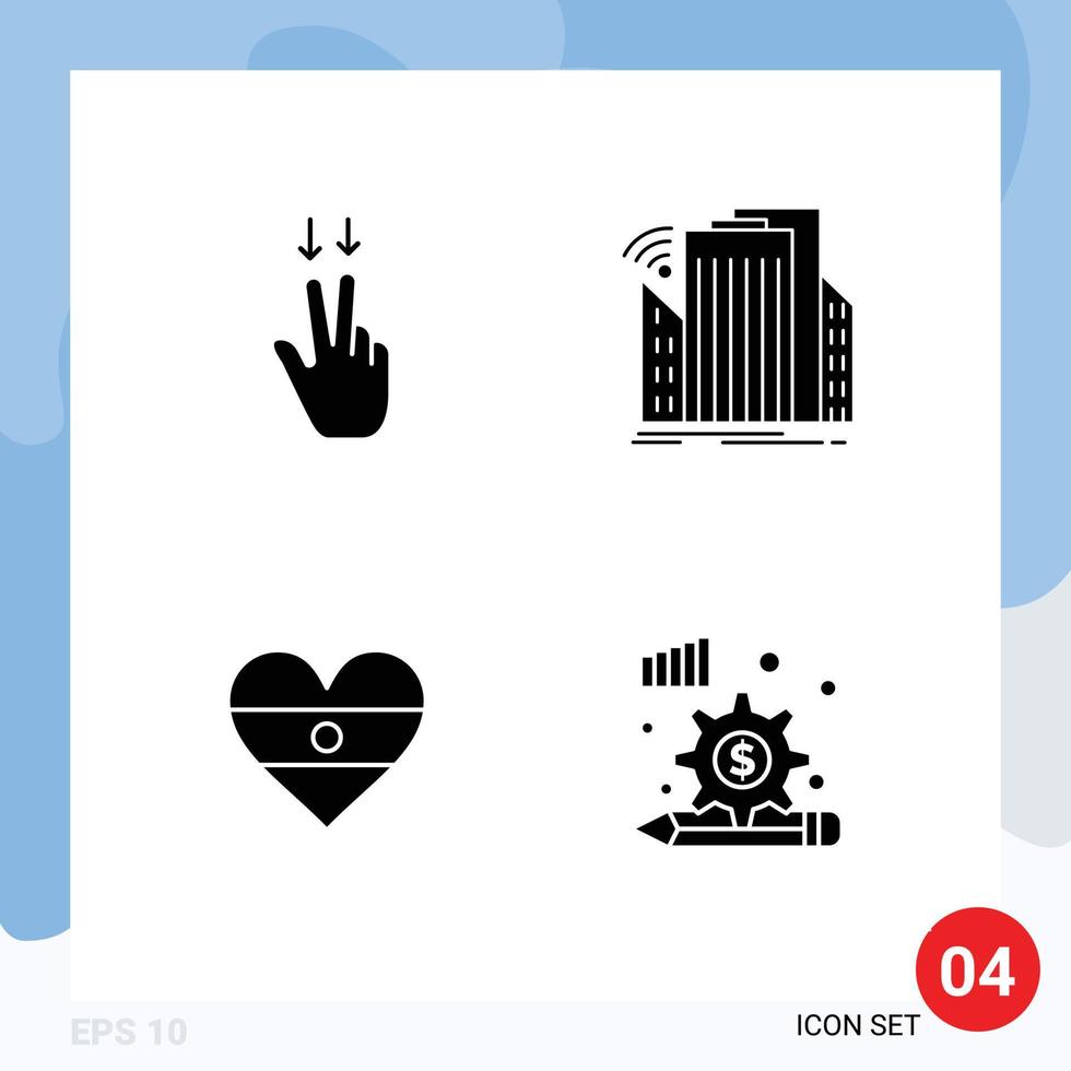 Modern Set of 4 Solid Glyphs Pictograph of fingers flg buildings smart heartflag Editable Vector Design Elements