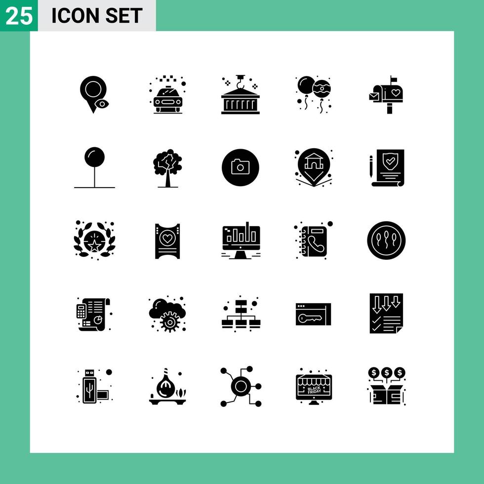 25 Solid Glyph concept for Websites Mobile and Apps mail box holi box decoration transportation Editable Vector Design Elements
