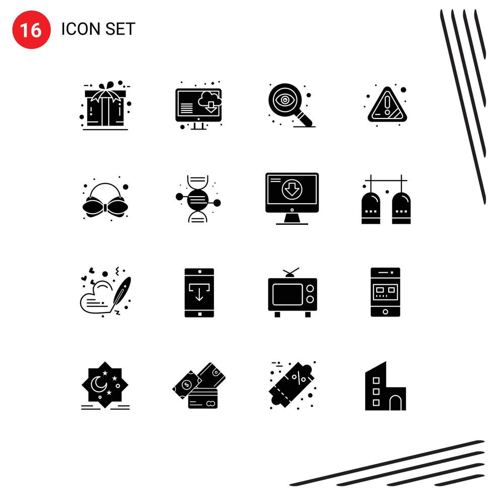 Group of 16 Solid Glyphs Signs and Symbols for adn carnival eye bow attention Editable Vector Design Elements
