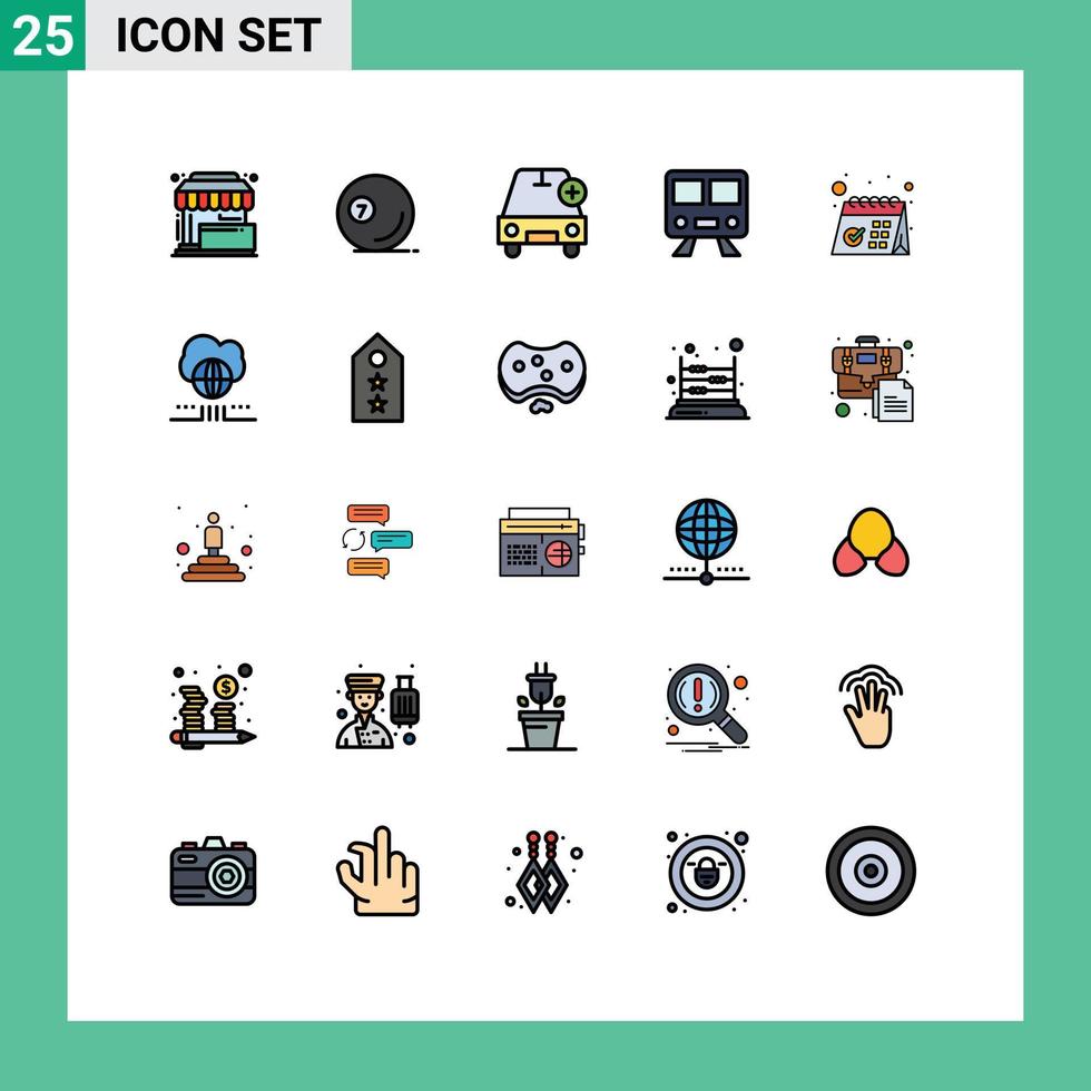 Universal Icon Symbols Group of 25 Modern Filled line Flat Colors of subway maps pool vehicles more Editable Vector Design Elements