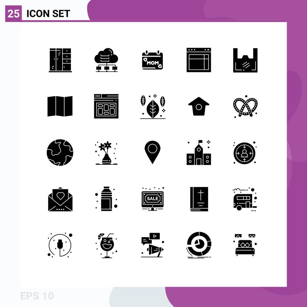 25 Universal Solid Glyphs Set for Web and Mobile Applications bag web calendar site design Editable Vector Design Elements
