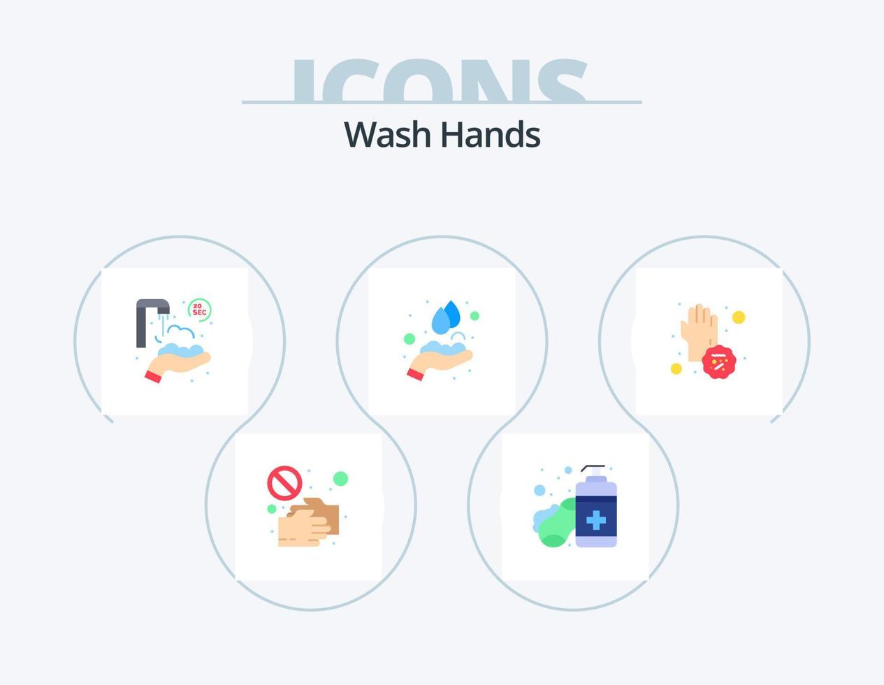 lavarse las manos icono plano paquete 5 diseño de iconos. Lavado. manos. desinfectante cuidado de manos manos vector