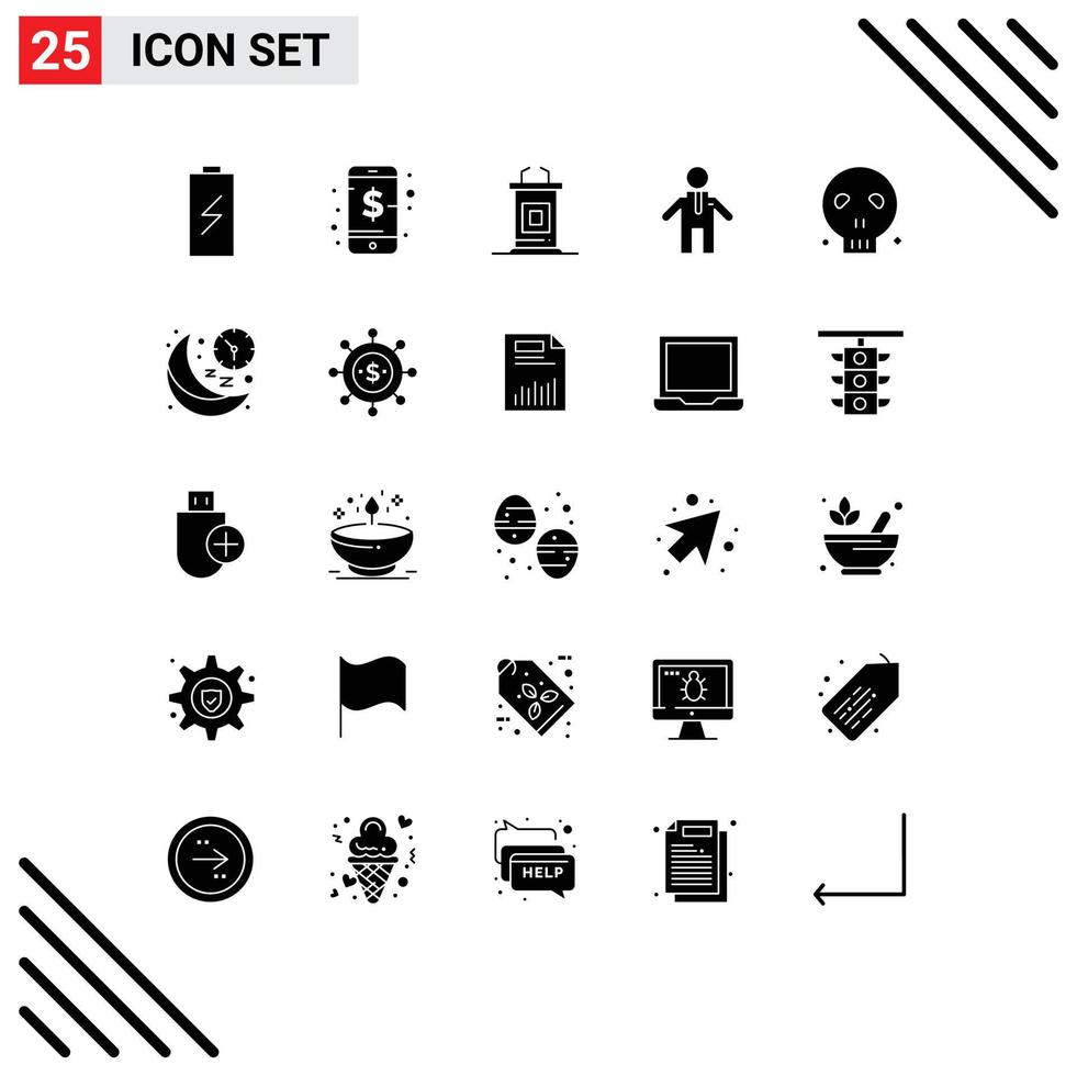 User Interface Pack of 25 Basic Solid Glyphs of human bones smart people professor Editable Vector Design Elements