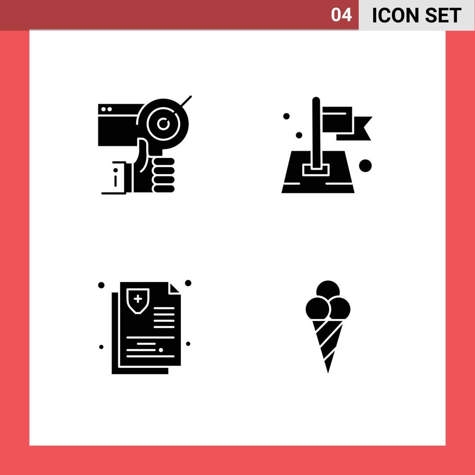 Group of 4 Modern Solid Glyphs Set for target map tumbs pin health Editable Vector Design Elements