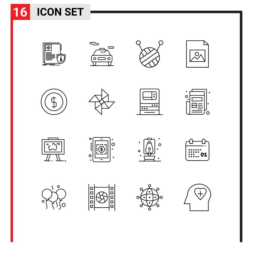 Set of 16 Modern UI Icons Symbols Signs for wind money ball of wool ecommerce cash Editable Vector Design Elements