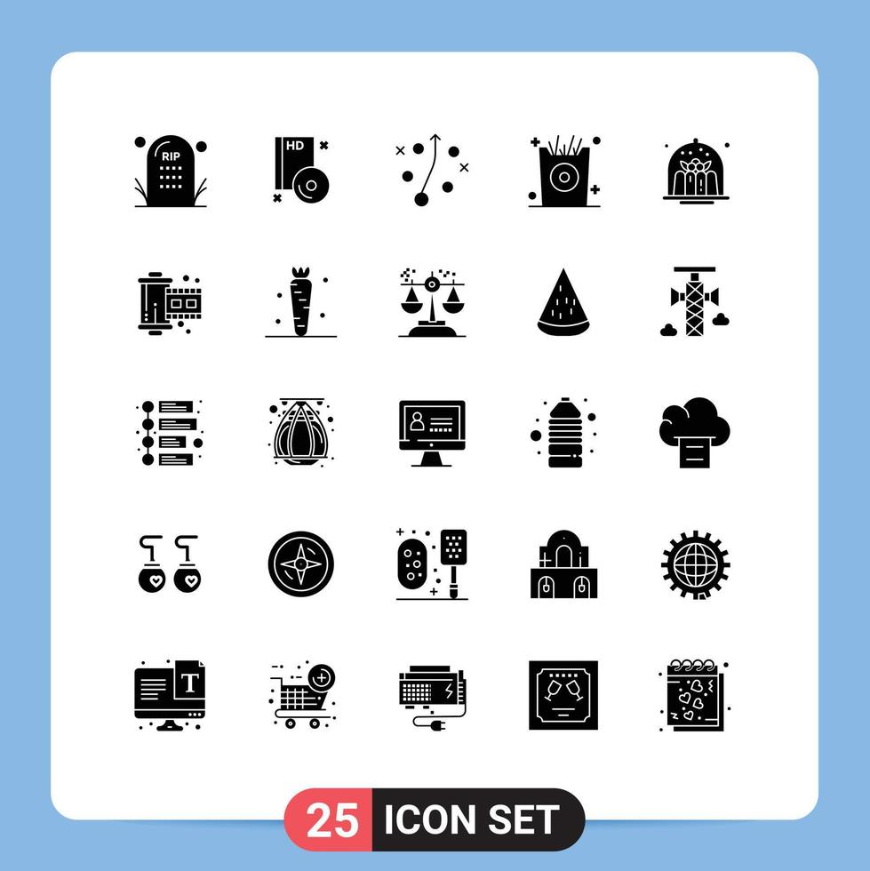 User Interface Pack of 25 Basic Solid Glyphs of brownie kid disc holiday strategy Editable Vector Design Elements