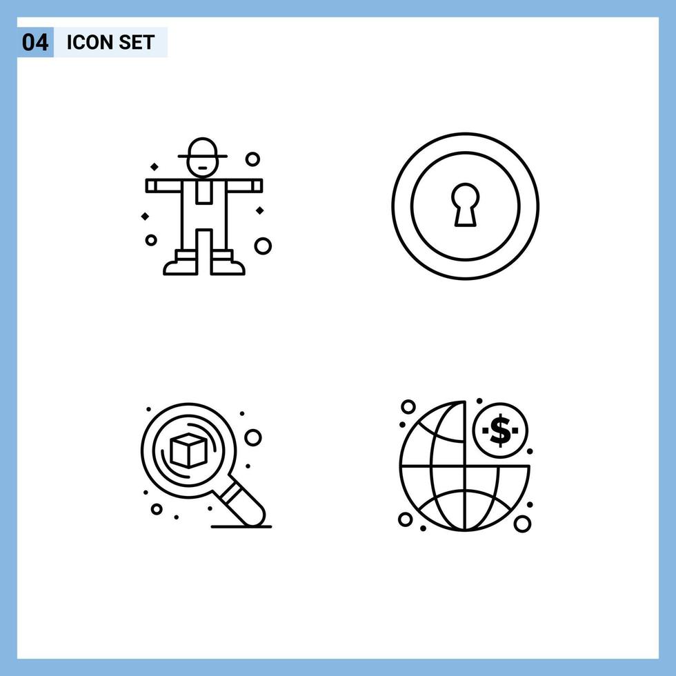 Universal Icon Symbols Group of 4 Modern Filledline Flat Colors of character search scarecrow secret zoom Editable Vector Design Elements