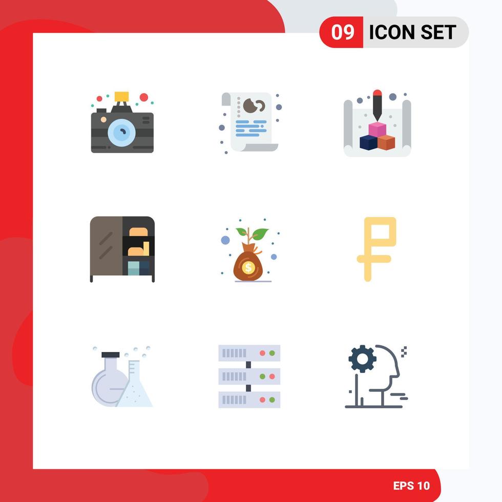 Universal Icon Symbols Group of 9 Modern Flat Colors of growth wardrobe security interior web Editable Vector Design Elements