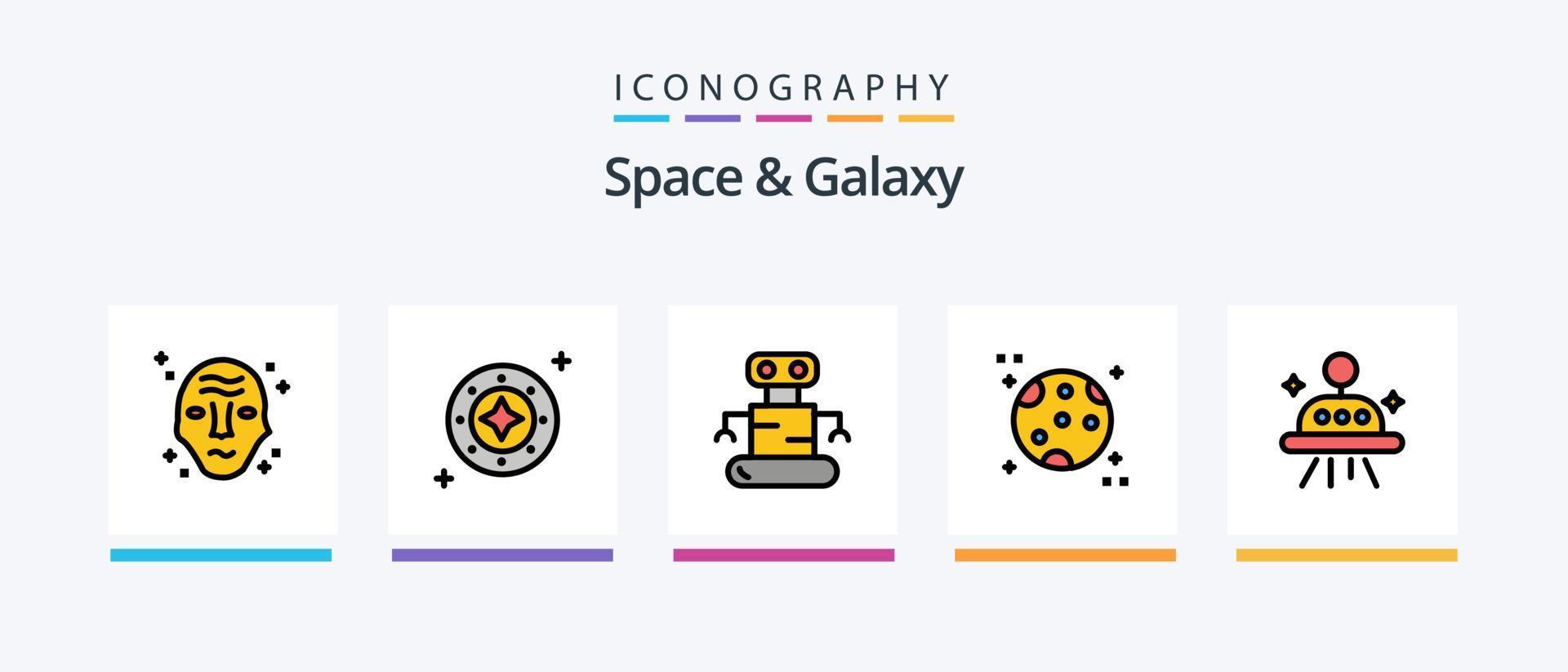 Space And Galaxy Line Filled 5 Icon Pack Including space. exoskeleton. destroyed. space. astronomy. Creative Icons Design vector