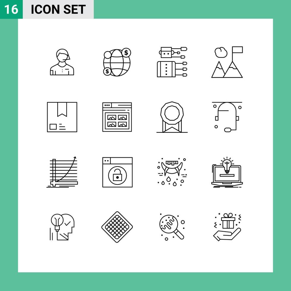 Stock Vector Icon Pack of 16 Line Signs and Symbols for e mountains acupuncture flag spa Editable Vector Design Elements