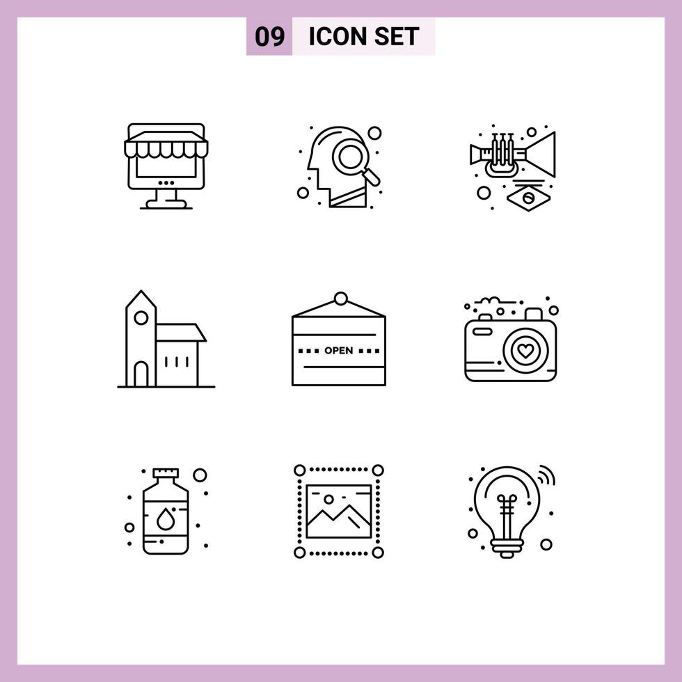 Set of 9 Modern UI Icons Symbols Signs for monastery church search christian trumpet Editable Vector Design Elements
