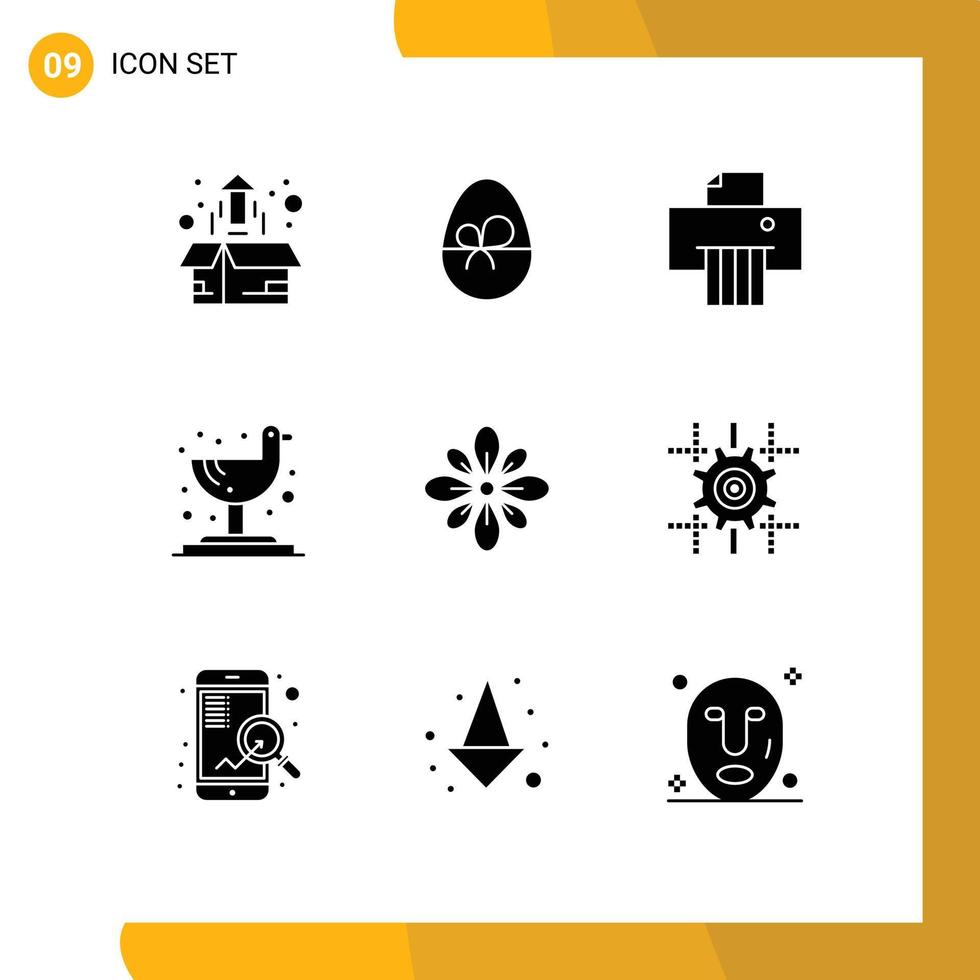 Set of 9 Commercial Solid Glyphs pack for decoration celebrate nature tropical bird Editable Vector Design Elements