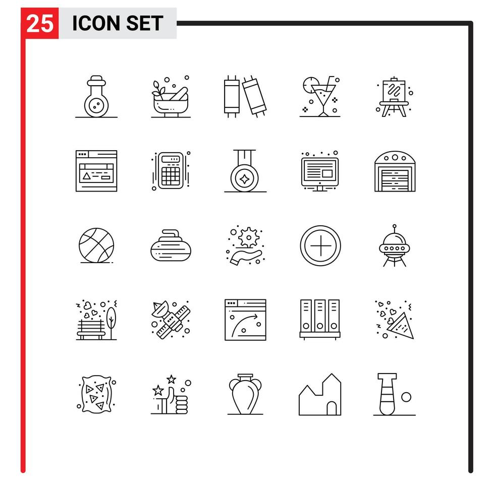 Universal Icon Symbols Group of 25 Modern Lines of hobby easel lamp glass cocktail Editable Vector Design Elements