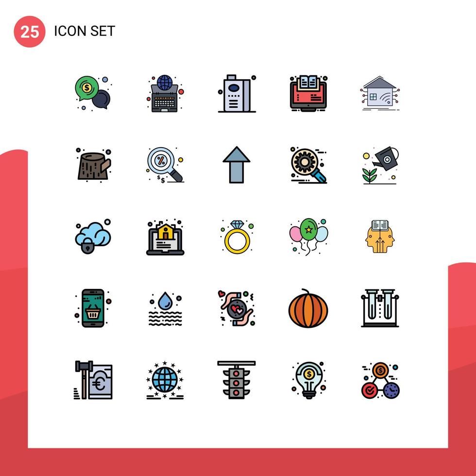 25 Universal Filled line Flat Colors Set for Web and Mobile Applications learning learning system fruit juice food Editable Vector Design Elements