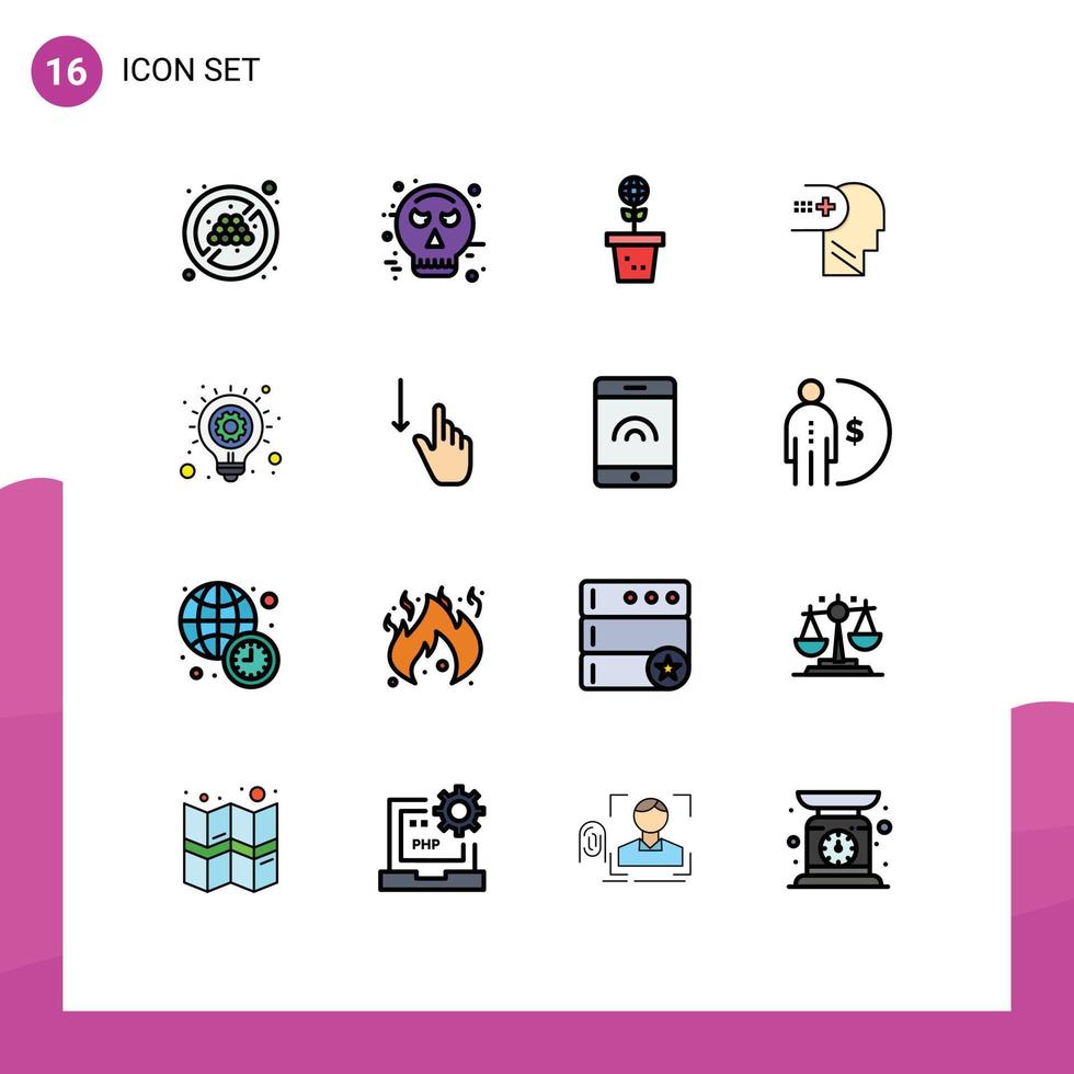 Universal Icon Symbols Group of 16 Modern Flat Color Filled Lines of idea mind environment medical health Editable Creative Vector Design Elements