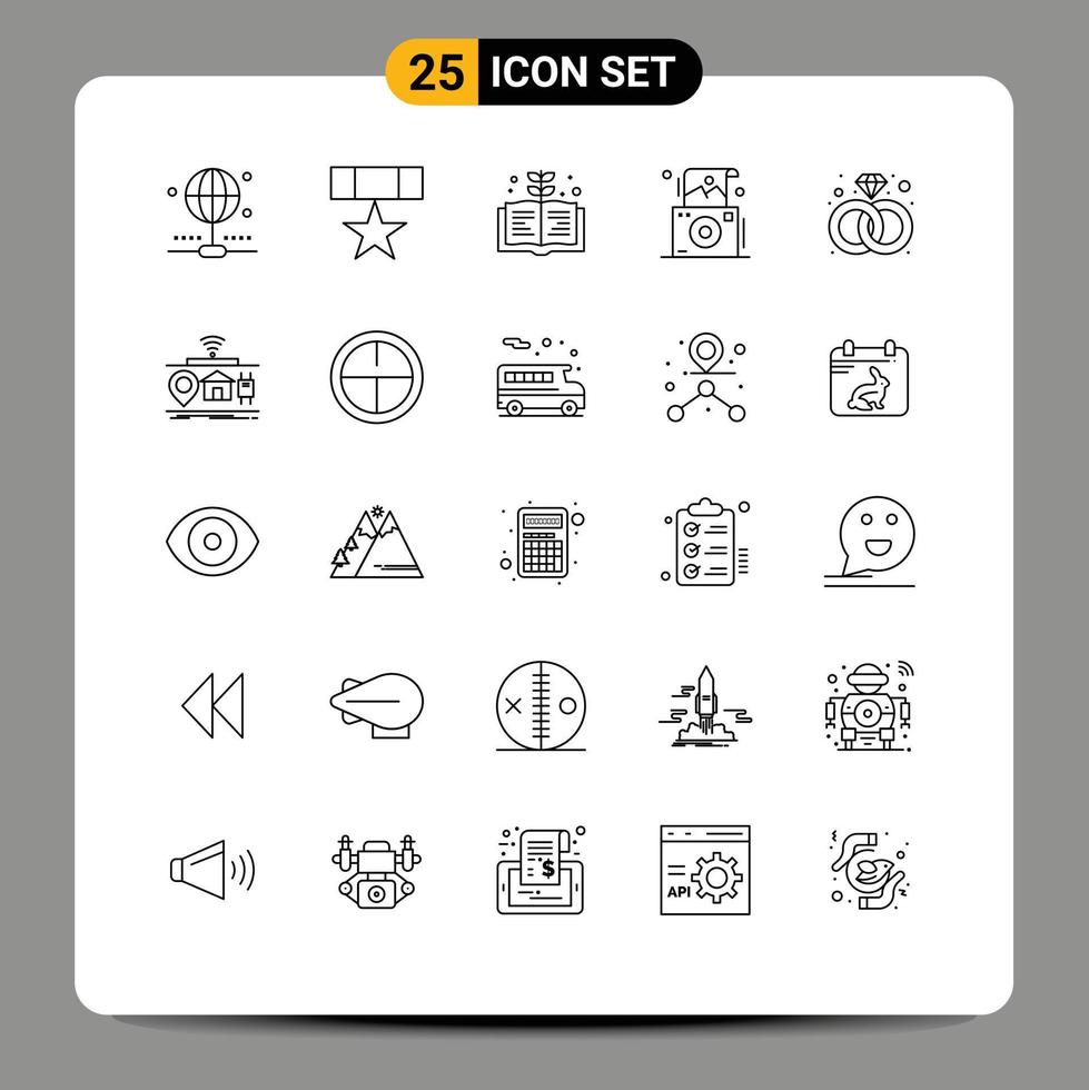 Modern Set of 25 Lines and symbols such as ring diamond book polaroid photo Editable Vector Design Elements