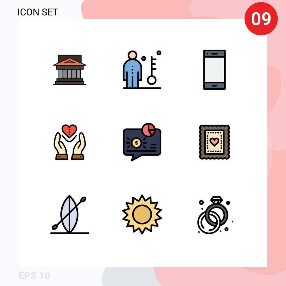 Mobile Interface Filledline Flat Color Set of 9 Pictograms of smart phone phone employee contact person Editable Vector Design Elements