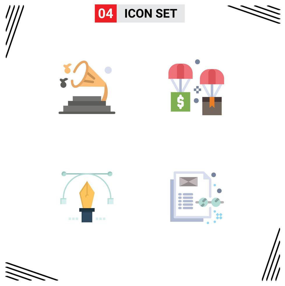 Modern Set of 4 Flat Icons Pictograph of music pen volume exchange text Editable Vector Design Elements