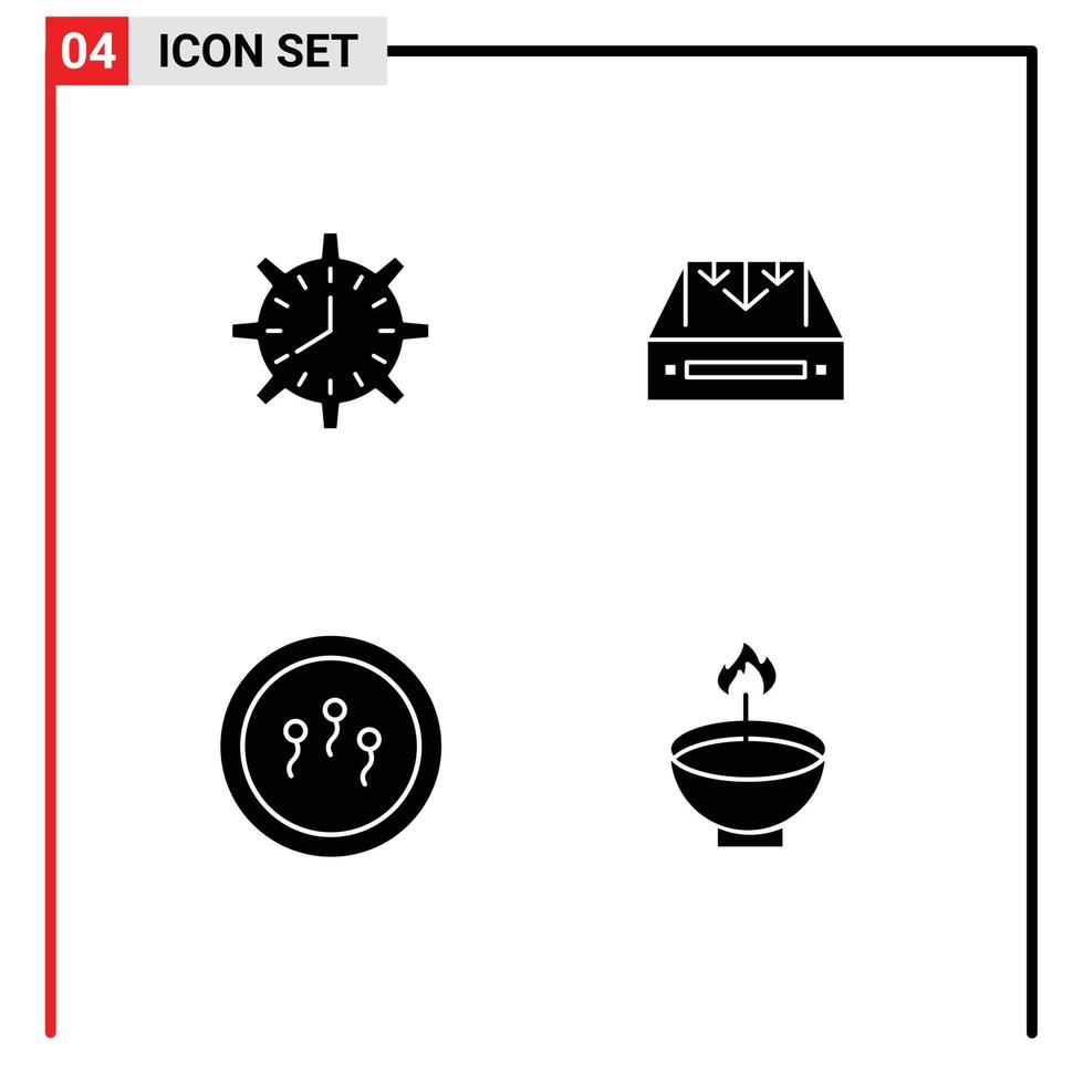 Group of 4 Solid Glyphs Signs and Symbols for clock box timepiece work delivery Editable Vector Design Elements