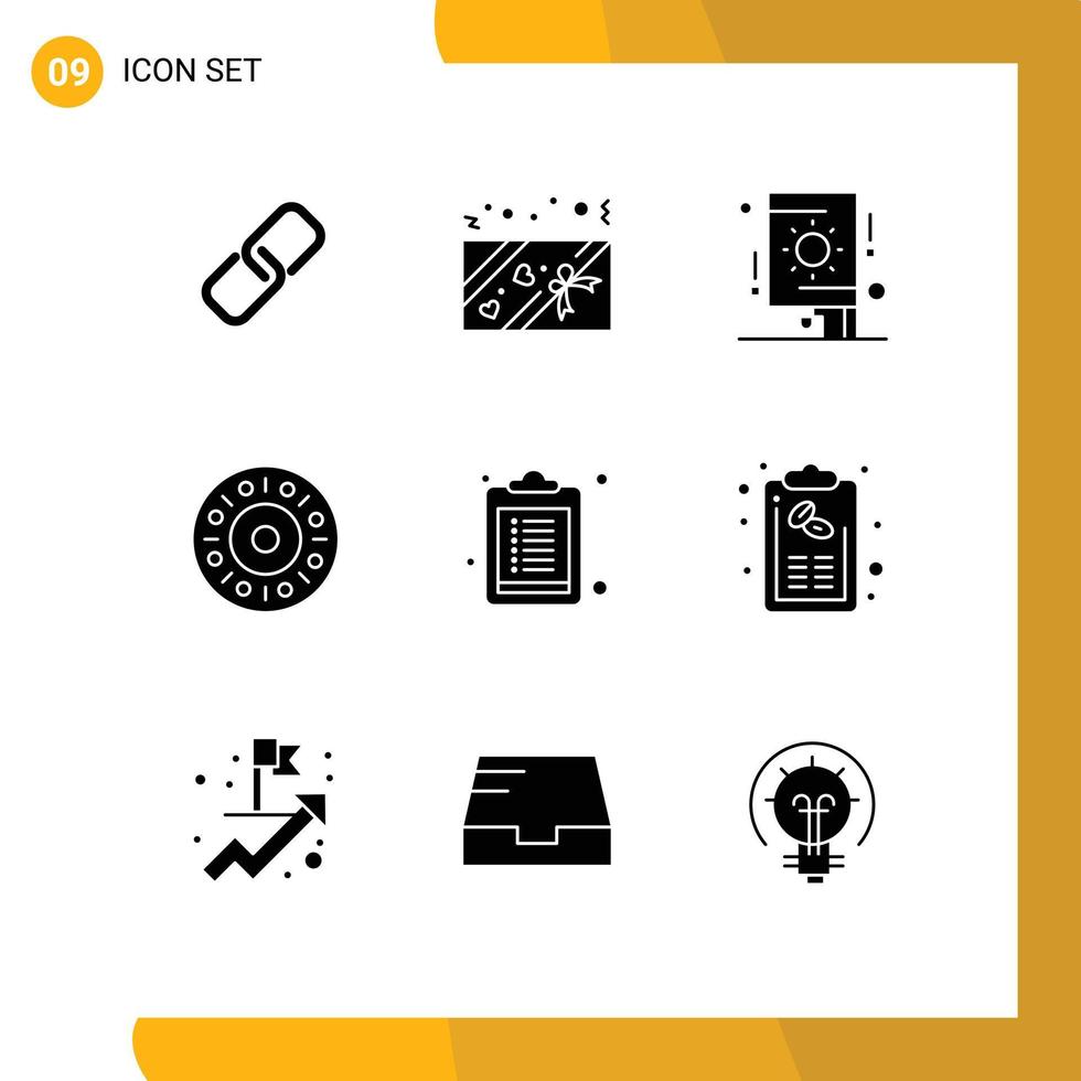 Universal Icon Symbols Group of 9 Modern Solid Glyphs of bill clipboard festival checklist eat Editable Vector Design Elements