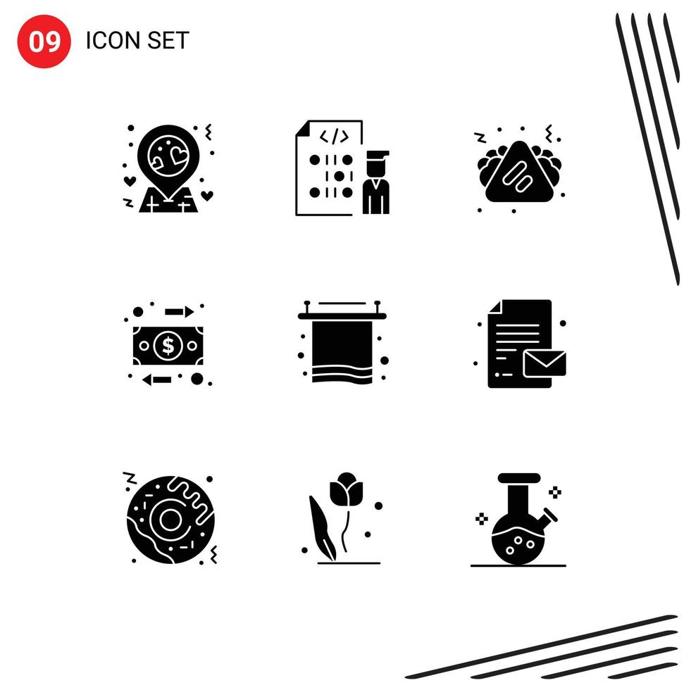 Set of 9 Modern UI Icons Symbols Signs for interior money fast food flow flow Editable Vector Design Elements