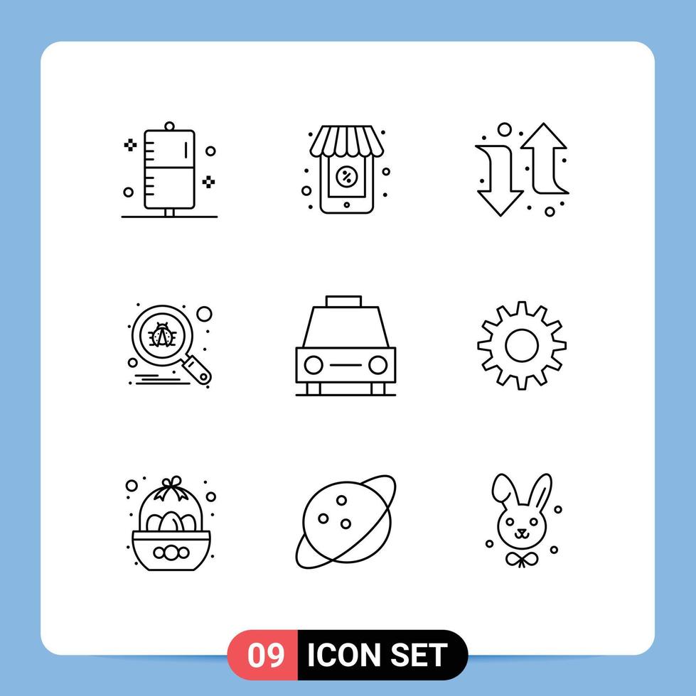User Interface Pack of 9 Basic Outlines of traffic car arrow secure scan Editable Vector Design Elements