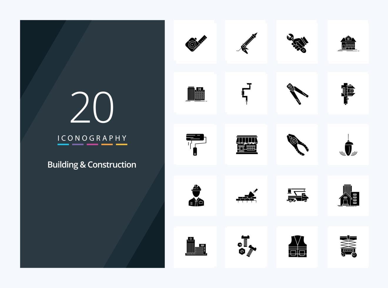 20 Building And Construction Solid Glyph icon for presentation vector